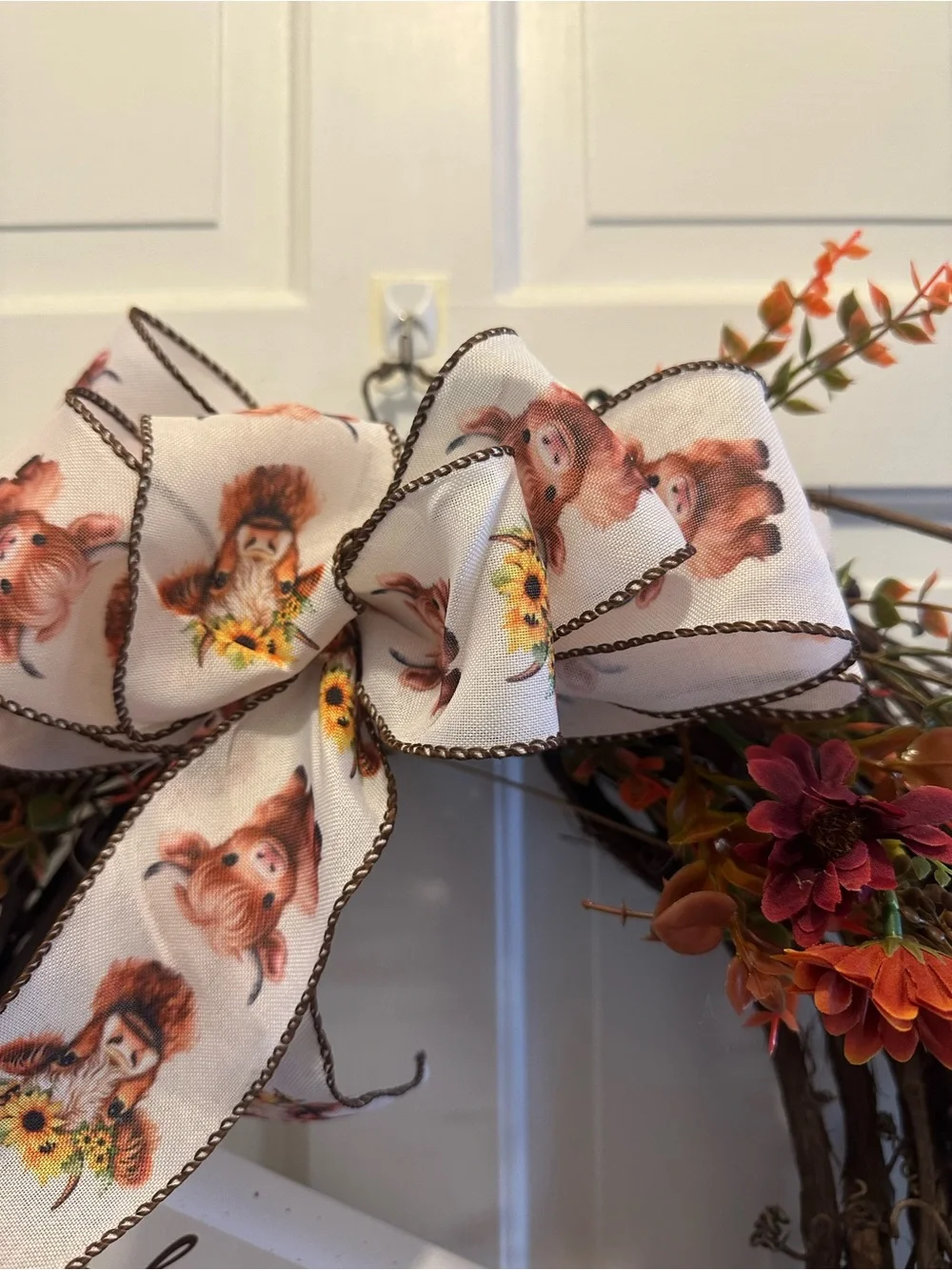 Home Holiday Rustic Sunflower & Cow Print Grapevine Wreath
